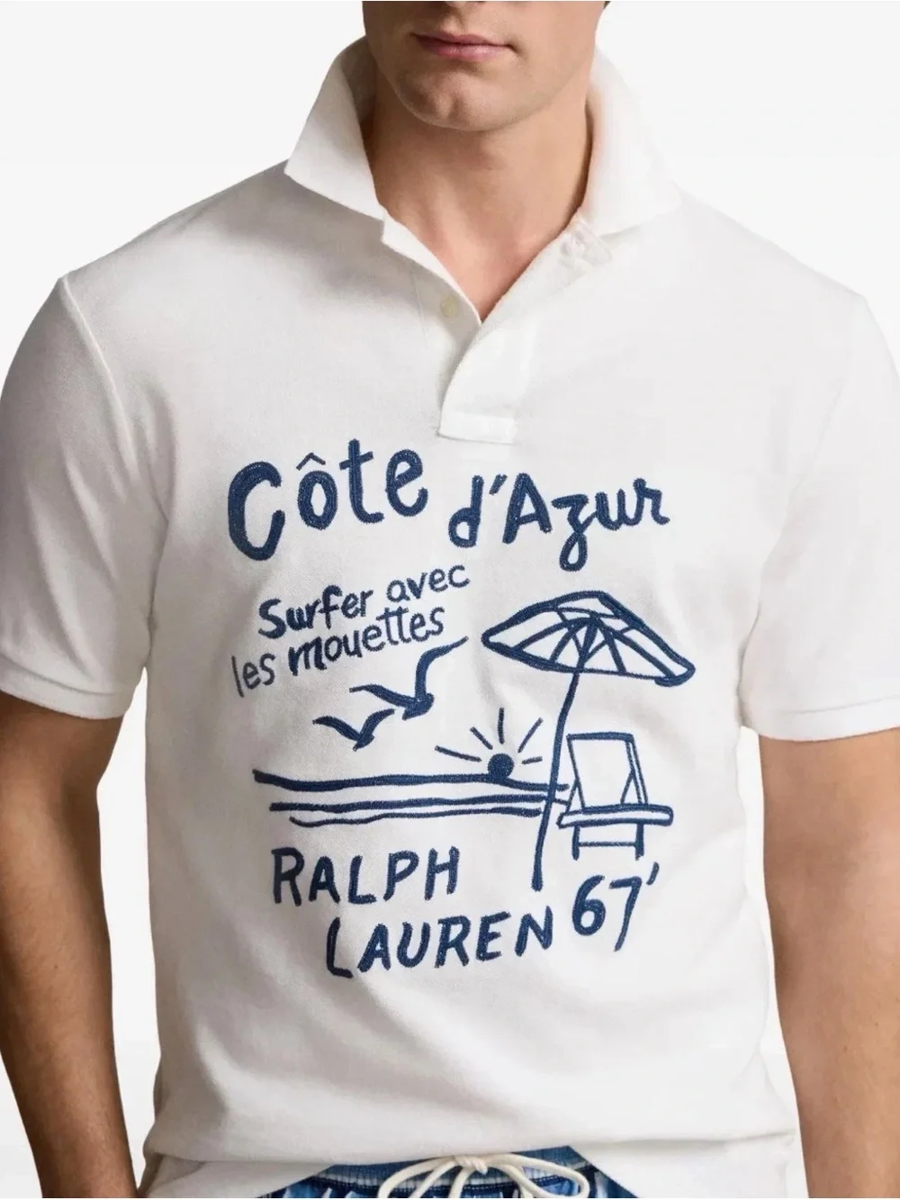 POLO RALPH LAUREN Men’s White  Embroidered “Côte d’Azur” Mesh Shirt Sz 4XLT NWOT